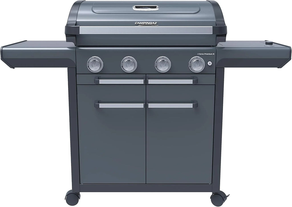 Campingaz Grill gazowy Seria 4 Premium S, grill gazowy z 4 palnikami ze stali nierdzewnej o mocy 13,6 kW, 1 palnik boczny, pokrywa, termometr, InstaClean Aqua, modułowy system kulinarny, kuchenka