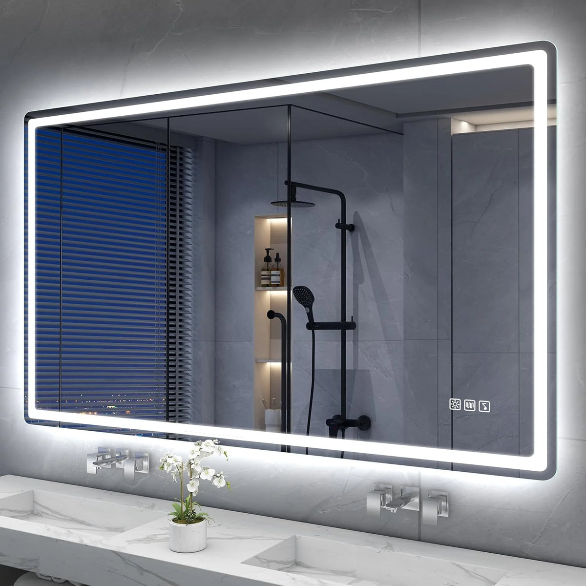 S'bagno Lustro Łazienkowe z Oświetleniem 120x70cm, Lustro LED Bluetooth z Funkcją Odmgławiania, 3000K/4000K/6500K, Ściemnialne, Pamięć, Szkło Hartowane HD, IP44-Lustra Łazienkowe LED, Poziomo/Pionowo