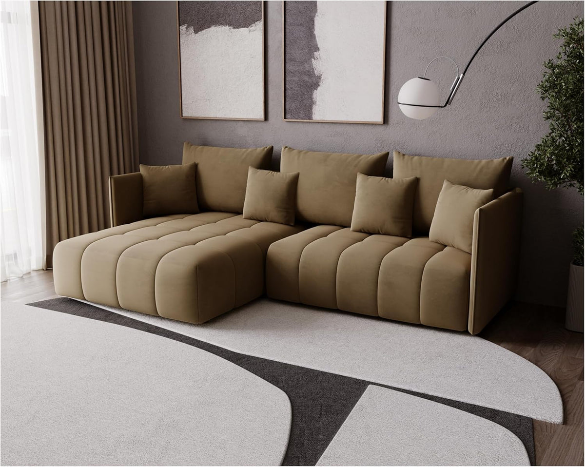 Narożnik GONA z funkcją spania 245 x 180 cm – Elegancki, trwały i wolnostojący – Automat ułatwiający rozkładanie – 246 x 188 x 93 cm – Monolith 09 (Jasnybrąz)