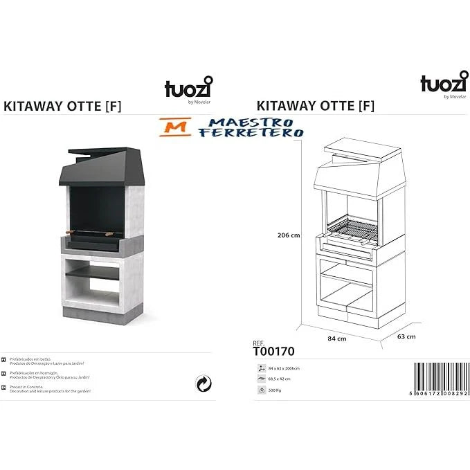 Tuozi - Grill Murowany Na Drewno I Węgiel Model Kitaway Otte (szary/biały - 84 X 63 X 206 Cm) Nr ref.: T00170