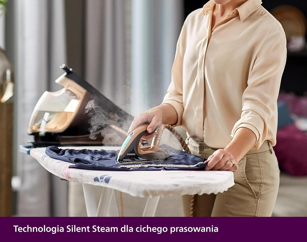 Philips PerfectCare Elite Plus Żelazko z generatorem pary, Podeszwa Żelazna T-Ionicglide, 2700 W, 1,8 L, Ciśnienie do 8 barów, Technologia OptimalTemp, Tryb ECO, Czarny-Miedziany (GC9682/80)