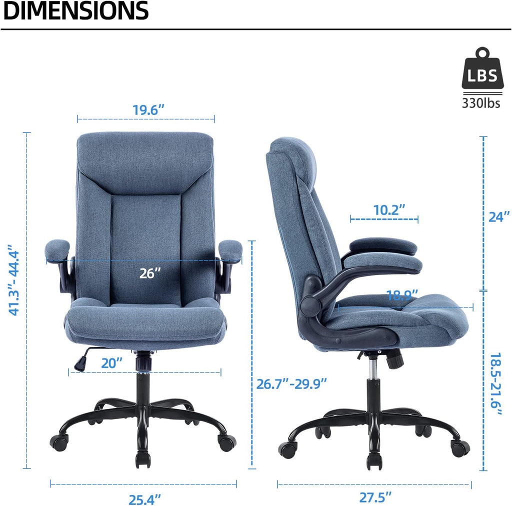 Ergonomiczne krzesło biurowe, krzesło do komputera, obrotowe krzesło robocze ze składanym podłokietnikami, regulacja wysokości, wygodne, do biura, domu, gier (szary materiał) (Czarny)