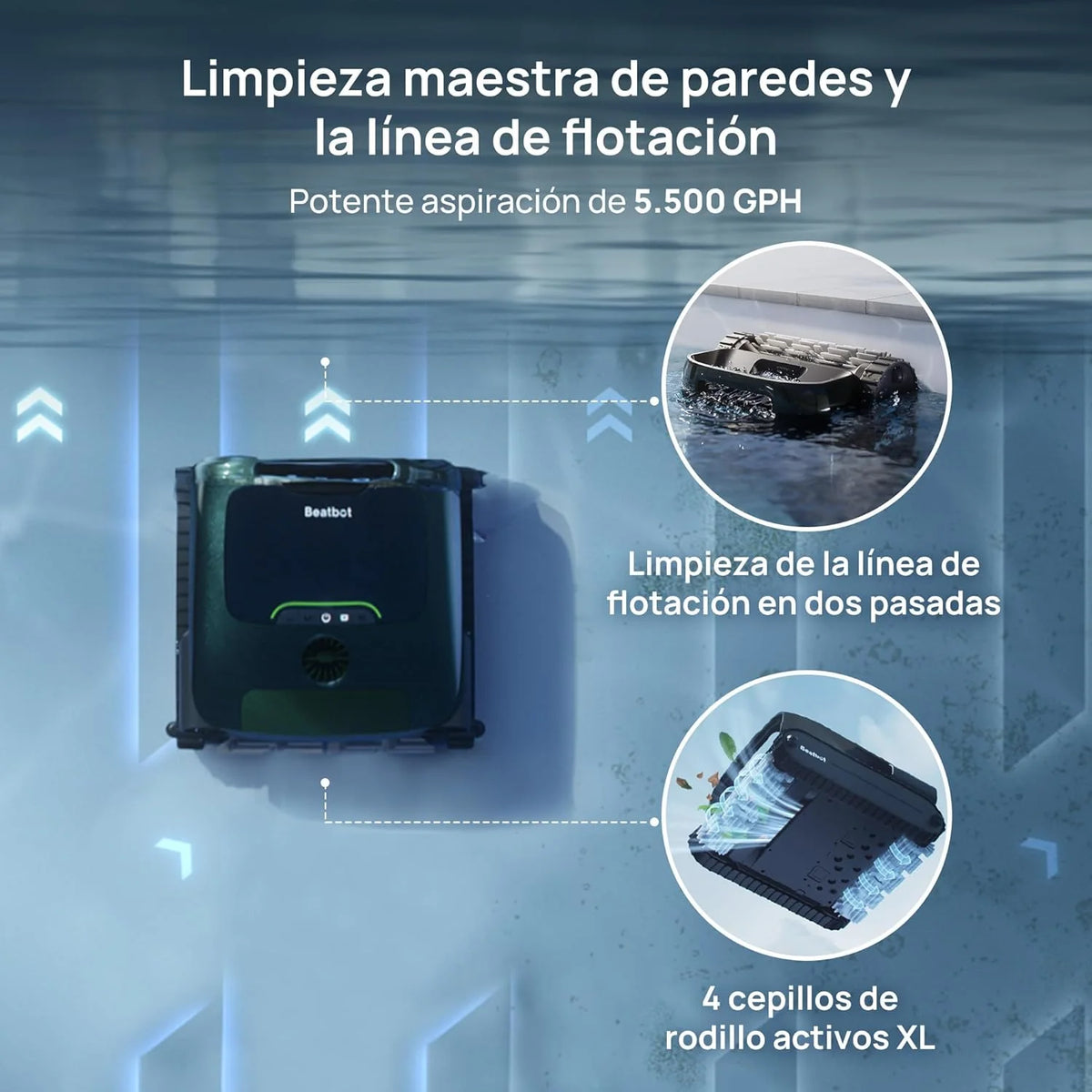 Beatbot AquaSense 2 Pro — Robot sprzątający do basenu, niezrównane czyszczenie 5 w 2, usuwa brud z powierzchni wody za pomocą zdalnej nawigacji, parkuje na powierzchni, klaruje wodę, do basenów