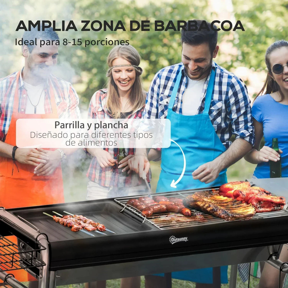 Grill węglowy Outsunny ze stali nierdzewnej, metalowy, 96x61x72 cm, czarny