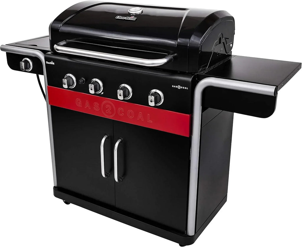 Gas2Coal® Grill hybrydowy: trzy palnikowy grill gazowy i węglowy, czarny.