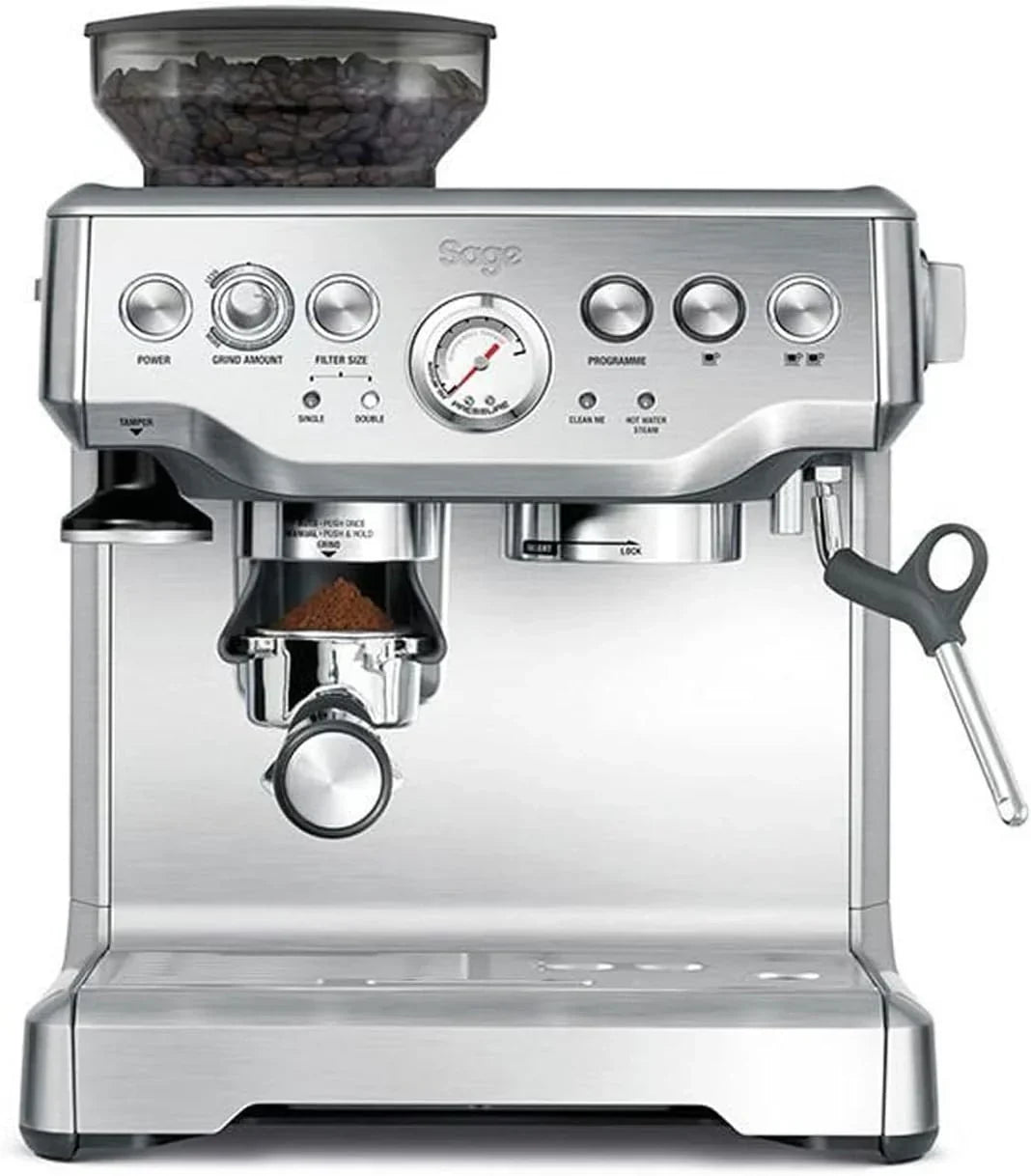 Sage - The Barista Express - Profesjonalny Ekspres do Kawy z Ręcznym Spieniaczem Mleka i Wbudowanym Młynkiem - Spersonalizowana Mikropianka - Stal Nierdzewna, Dzbanek z Kontrolą Temperatury