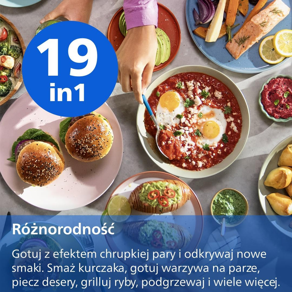 Philips Ovi Dual Basket z parą - Wyjątkowe funkcje gotowania Steamfry, Gotowania na parze, Airfry - 19 sposobów gotowania; pojemność 9L (3L + 6L), RapidAir Plus, automatyczne SteamClean (NA550/00)