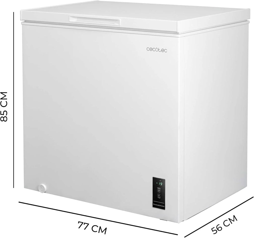 Cecotec Congelador Poziomy 198L Bolero CoolMarket Chest 198P White E. Kosz z Uchwytami, Elektroniczne Sterowanie LED, UltraContact D-Cool, Podwójna Funkcja, Drzwi ZeroG (80º-30º), Szybkie Zamrażanie, Kompaktowy