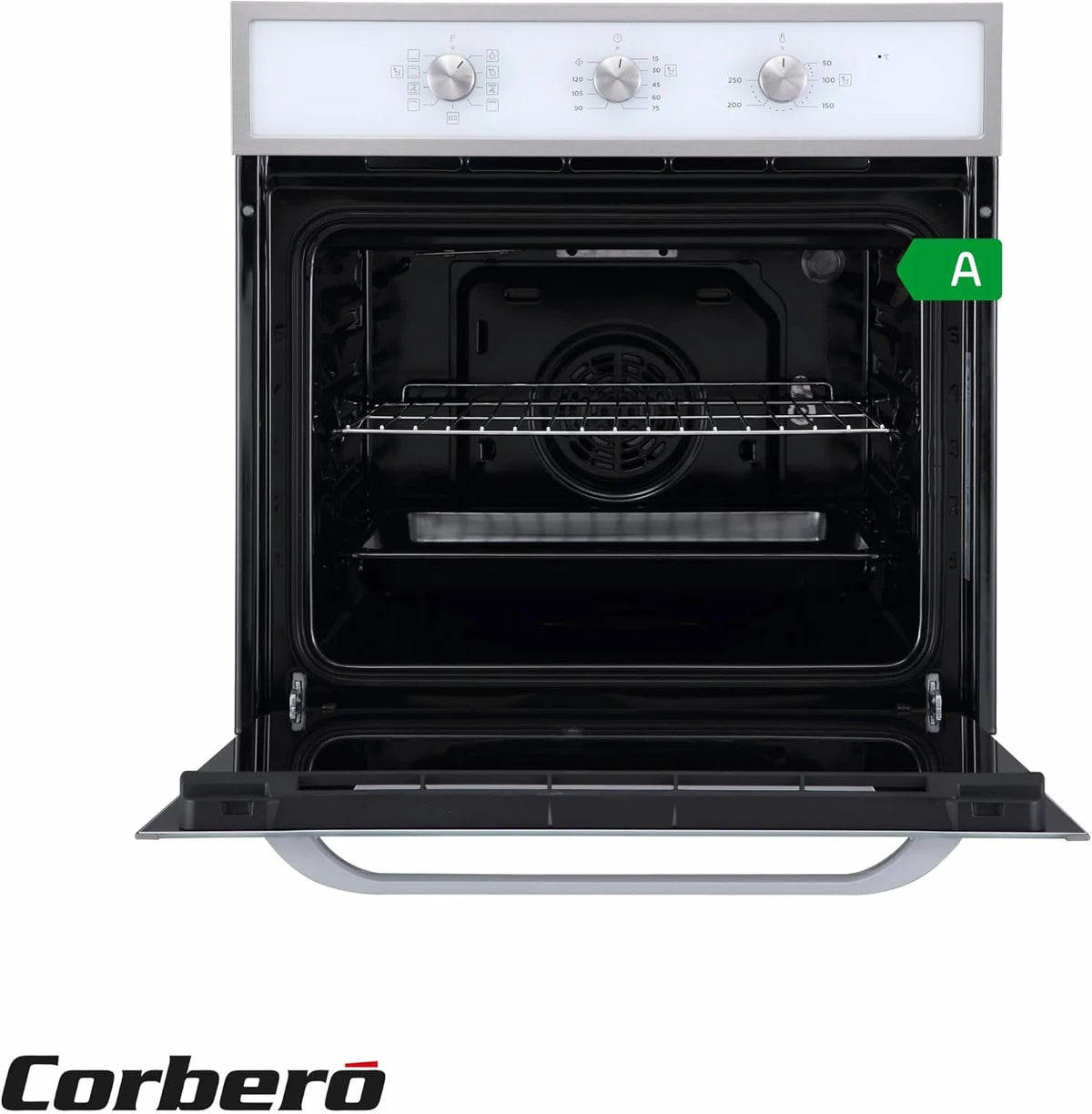 Corberó - Piekarnik konwekcyjny 70L | CCHM603W | 60x60x58 cm | Konwencjonalny z 4 programami | Oświetlenie wnętrza | Czyszczenie hydrolityczne | Podwójne szklane drzwi | 2100W | Biały profil Inox