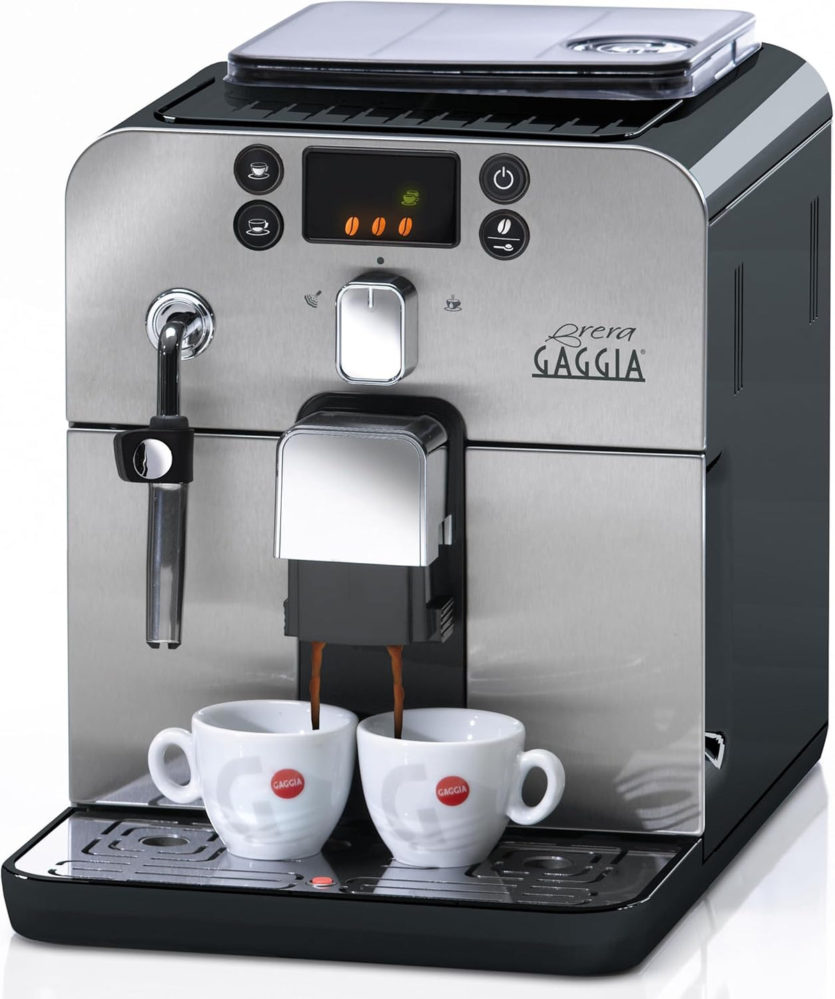Gaggia RI9305/11 Brera – w pełni automatyczny ekspres do kawy, do espresso i cappuccino, ziaren kawy lub mielonej, 1400 W, srebrny/czarny, 100% Made in Italy