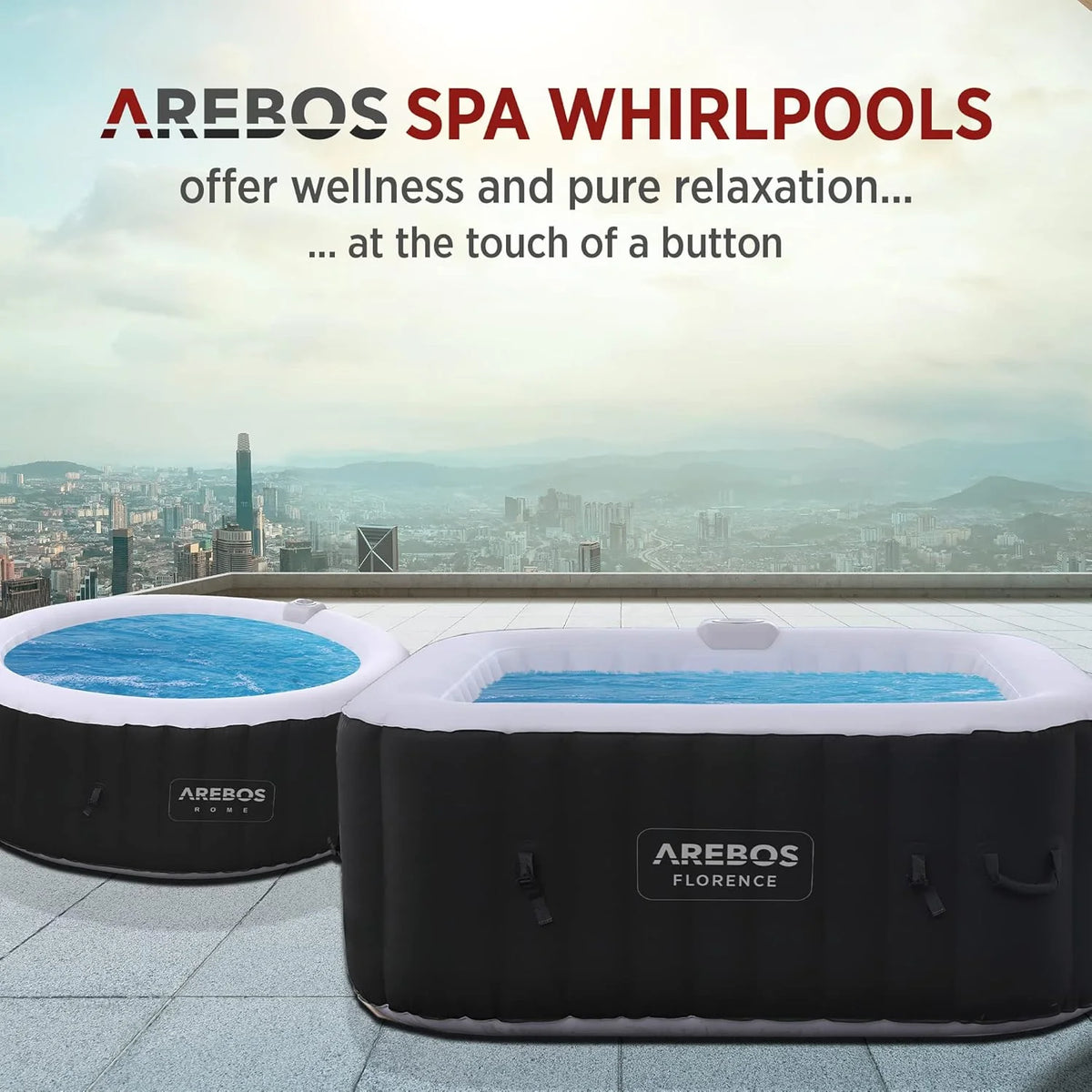 Arebos Dmuchane Jacuzzi SPA | Nadmuchiwane | Kwadratowe | Do Użytku Wewnętrznego i Zewnętrznego | 154x154cm | 4 Osoby | 130 Dysz Masujących | 600 L