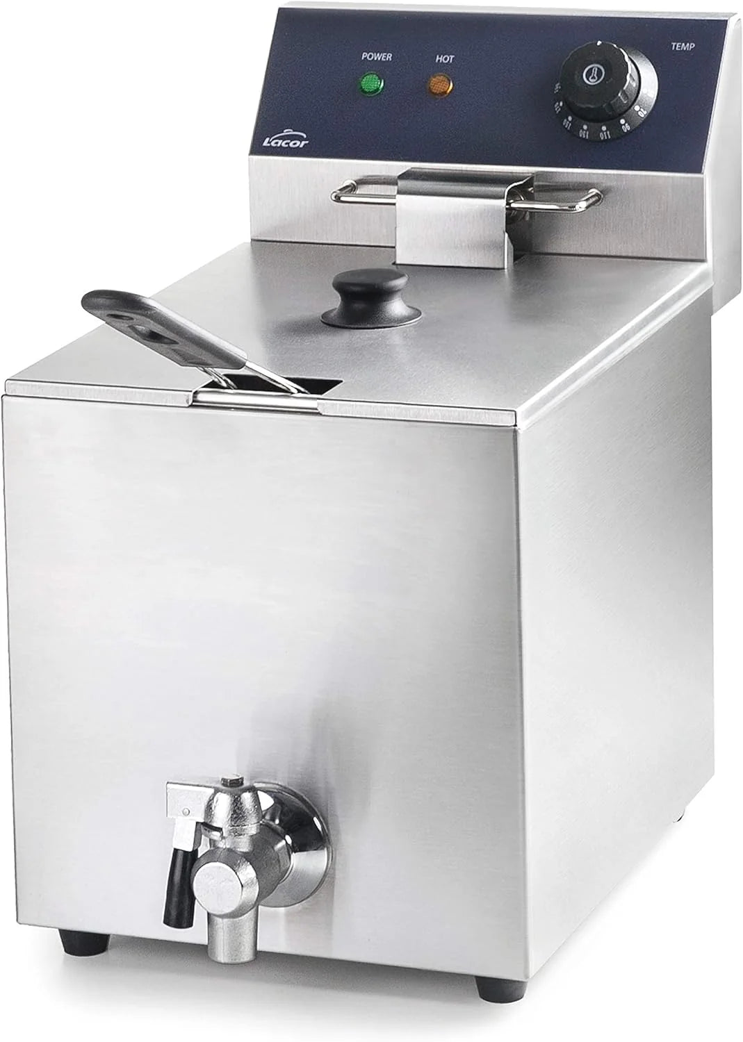 Lacor 69468 69468-Profesjonalna frytkownica elektryczna z kranem spustowym, 3250 W, 8 l, stal nierdzewna