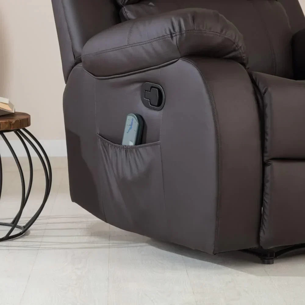 Don Descanso - Fotel Masujący Rozkładany Trevi Czarny z Funkcją Grzania, z Odchyleniem 160°, 8 Cichymi Silnikami, Grzaniem Lędźwiowym, 4 Strefami Masażu i Wykończeniem z Poliuretanu Odpornego na Pękanie [w Zestawie Pilot]. Idealny dla Osób Starszych