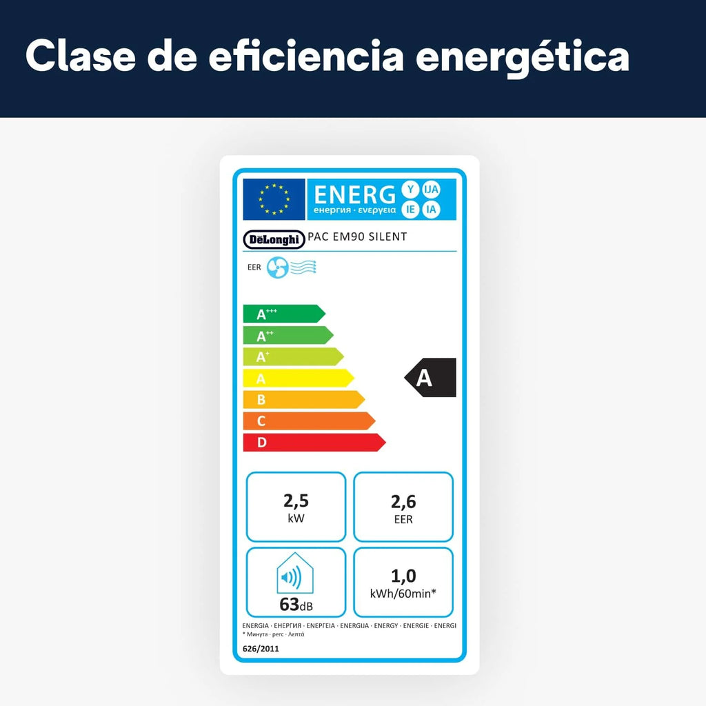 Pinguino PAC EM90K SILENT Przenośny klimatyzator 9.800 BTU/godz., 2.5 kW, do 85m³, Funkcja osuszania i wentylacji