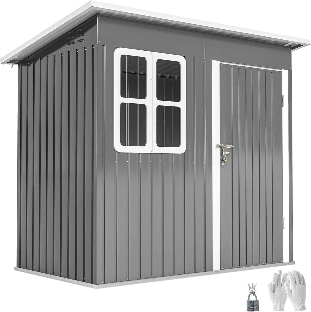 Outsunny Zewnętrzny Domek Ogrodowy, 2,55 m² 221x133x190 cm, Metalowa Szopa Ogrodowa z Oknem, Zamykanymi Drzwiami i Wentylacją, do Przechowywania Narzędzi, Ciemnoszary