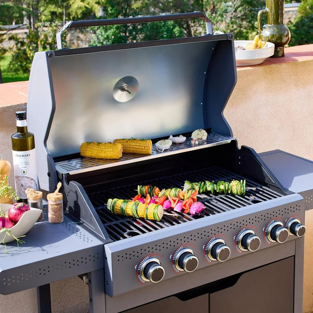Grill Gazowy 5 Palników + 1 Palnik Boczny, Czarny