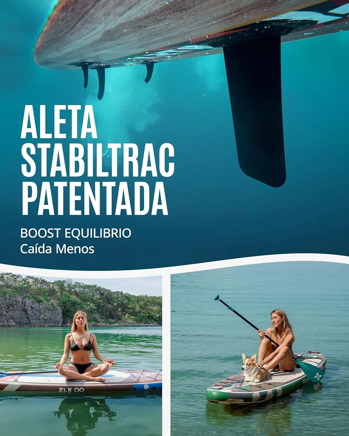 ZLX Deska SUP z siedziskiem 320 cm, nadmuchiwana, dla dorosłych, odpowiednia dla początkujących, szeroka i stabilna, antypoślizgowa