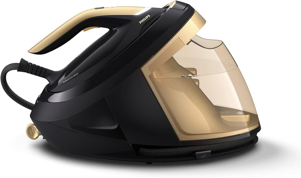 Philips Generator Pary PerfectCare z serii 8000-2700W, Silne uderzenie pary 700g, Ciśnienie pompki 8,5 bara, Technologia OptimalTEMP, Zbiornik 1,8l, Czarny/Złoty (PSG8140/80)