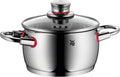 WMF Quaity One, 9-częściowy zestaw garnków ze stali nierdzewnej, odpowiedni do płyt indukcyjnych, 1 niski rondel 20 cm, 3 rondle 16 cm, 20 cm i 24 cm, 1 rondel 16 cm z 4 szklanymi pokrywkami