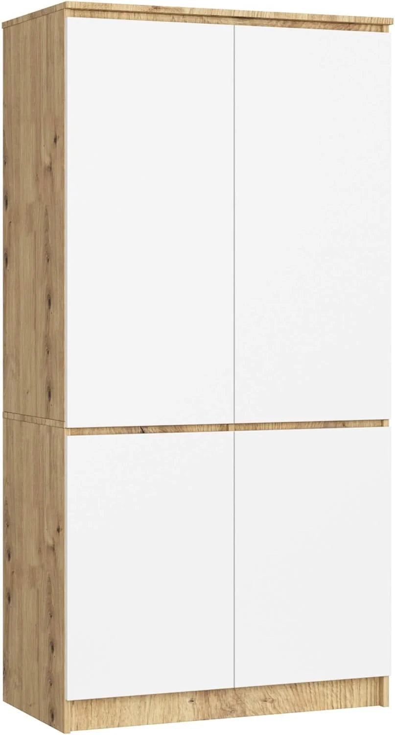 Szafa AKORD S90 Dąb Artisan 90 cm 4 drzwi front w kolorze białym 90x51x180 cm