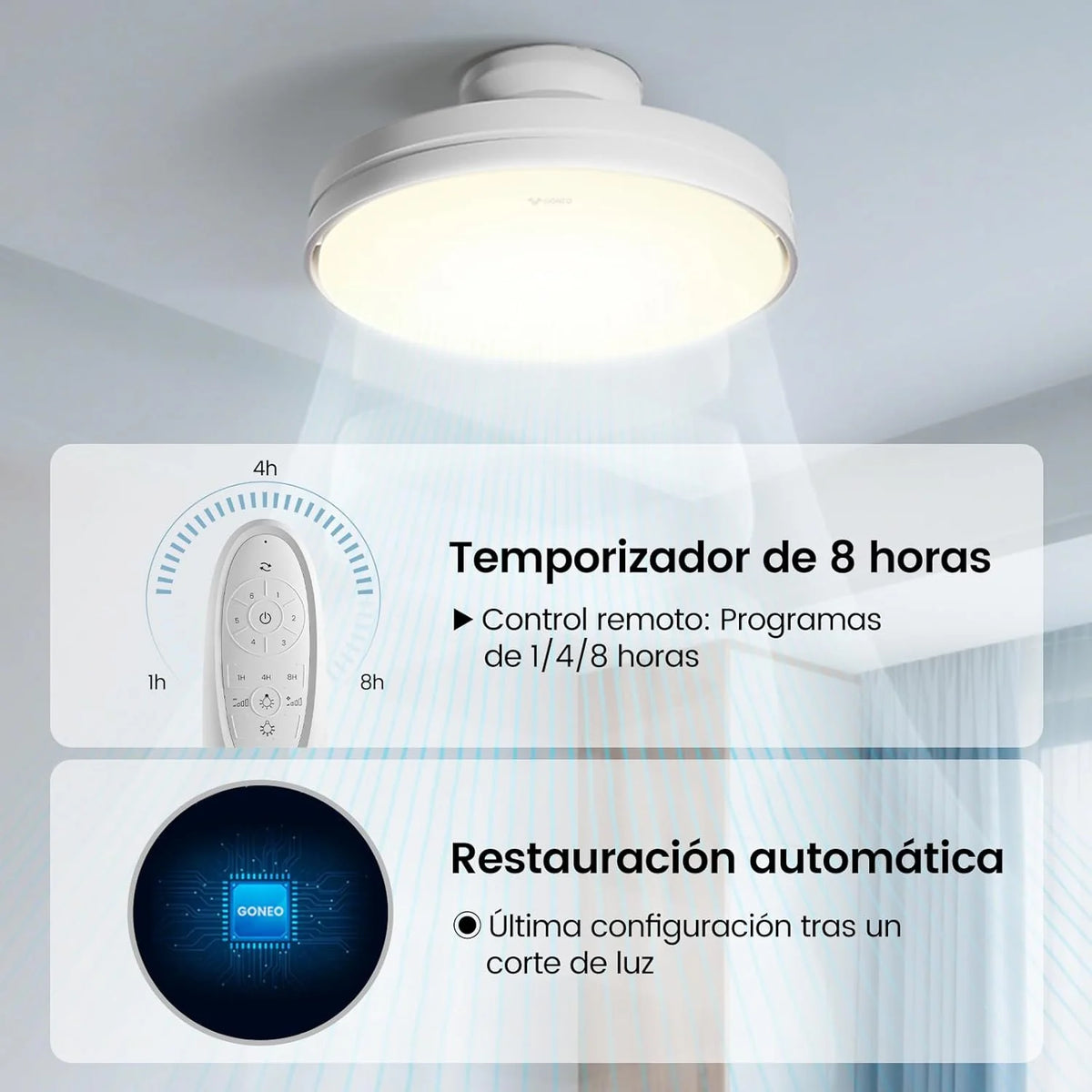 Cichy Wentylator Sufitowy Bezłopatkowy z Możliwością Przyciemniania Światła 60W, Silnik DC 30W, Światło CCT 3000-5700K, Lampa LED, Zdalne Sterowanie 6 Prędkościami, Timer, Funkcja Pamięci, Odpowiedni do Salonu Sypialni