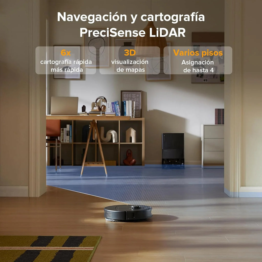 roborock Robot Odkurzający QV 35A Zestaw, 8000Pa Siła ssania, Dwa obrotowe mopy z funkcją podnoszenia, Szczotki zapobiegające plątaniu się włosów, Technologia reaktywna do unikania przeszkód, Nawigacja i mapowanie, Czarny