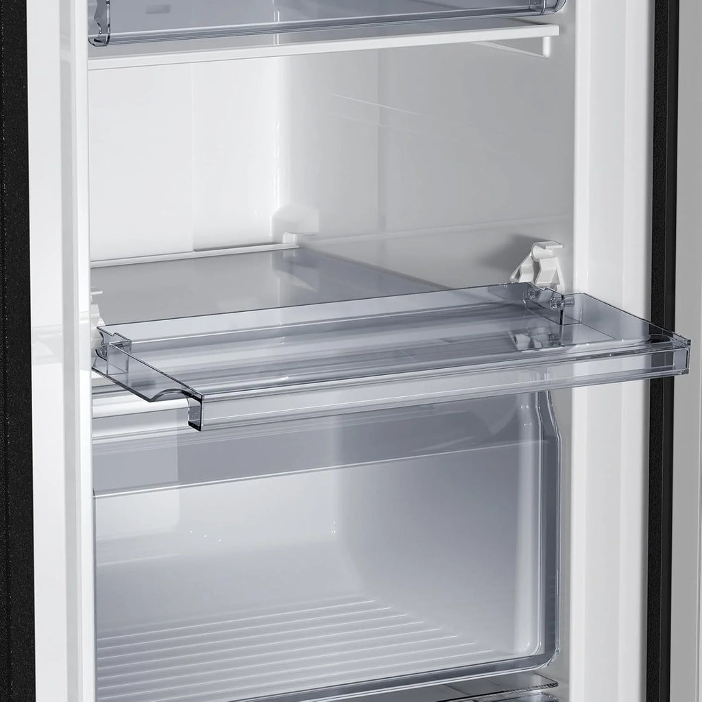CHiQ Pionowa zamrażarka No Frost 166L, FSD166NE4E, szuflady XL, elektroniczna kontrola temperatury, odwracalne drzwi, cicha, pojemnik na lód, kolor czarny inox, klasa energetyczna E