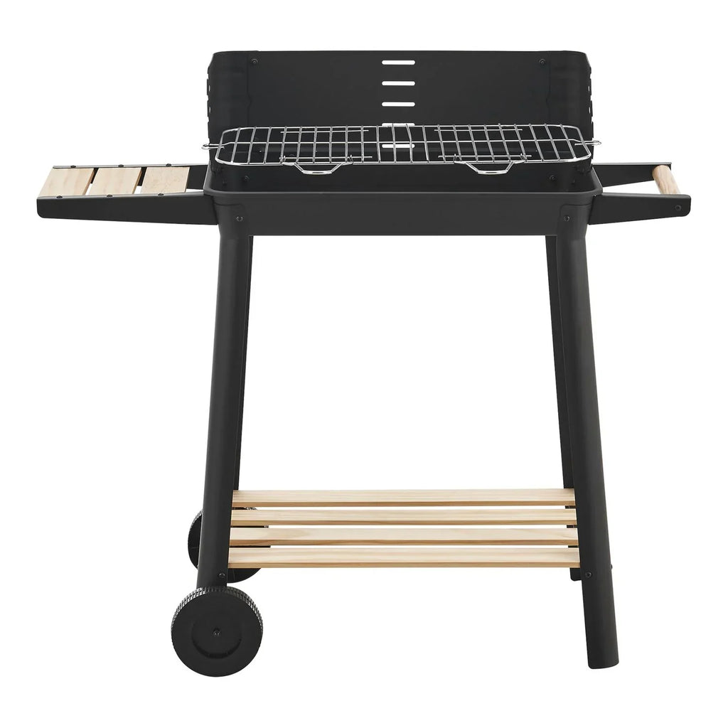 Grill węglowy Ari z 2 kółkami 78x86x30cm - czarny/drewno [casa.pro]