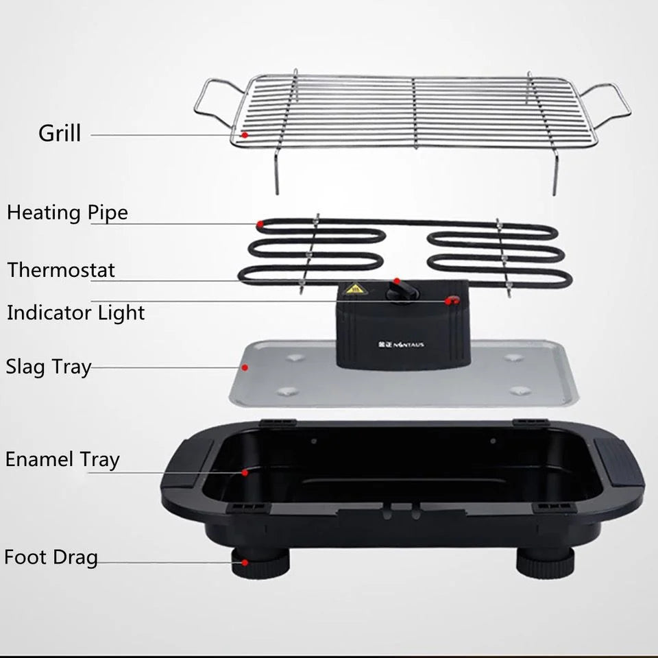 Elektryczny grill-barbecue o mocy 2000 W z 2 poziomami wysokości