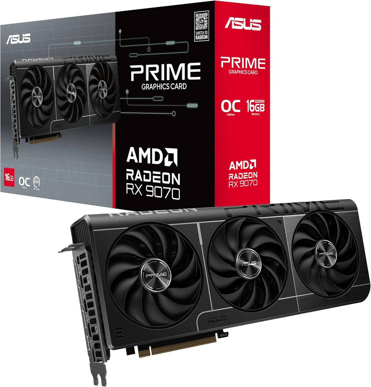 ASUS Prime Radeon RX 9070 OC Edition karta graficzna dla graczy, 16 GB GDDR6 (AMD Radeon Radeon RX9070, PCIe 5.0, 1 x HDMI 2.1b, 3X DisplayPort 2.1a, konstrukcja 2.5-slotowa, PRIME-RX9070-O16G)