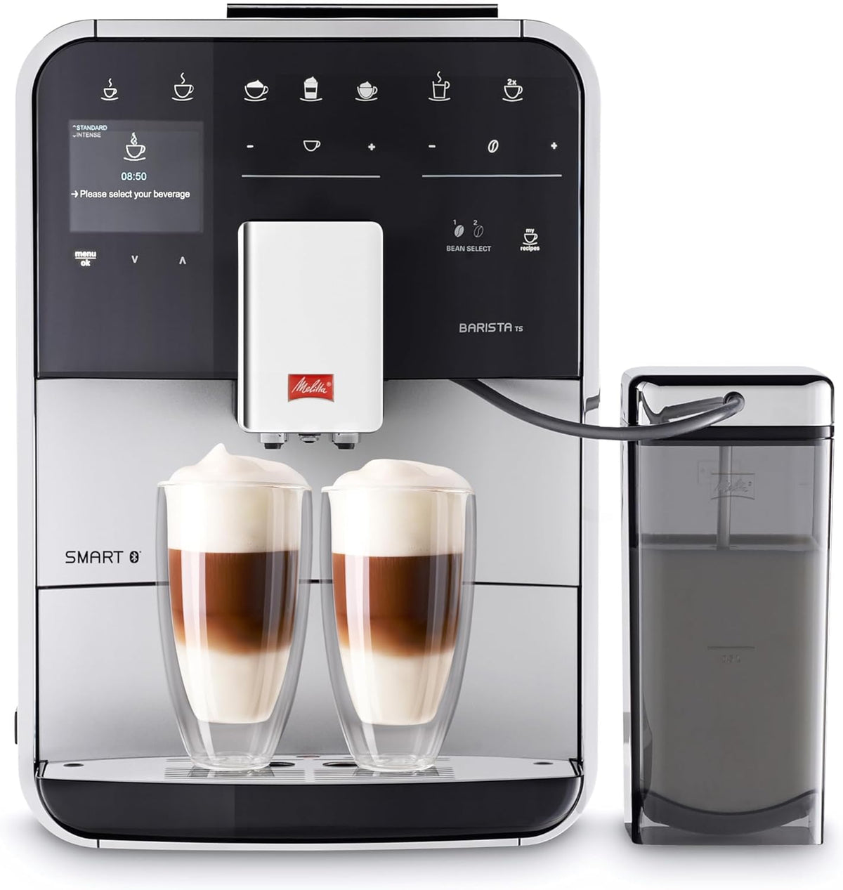 Melitta Caffeo Barista TS Smart F850-101 ekspres do kawy ze zbiornikiem na mleko, aplikacja Connect na telefon (może nie być dostępna w języku polskim), One Touch, filtrowanie Pro Aqua, srebrny