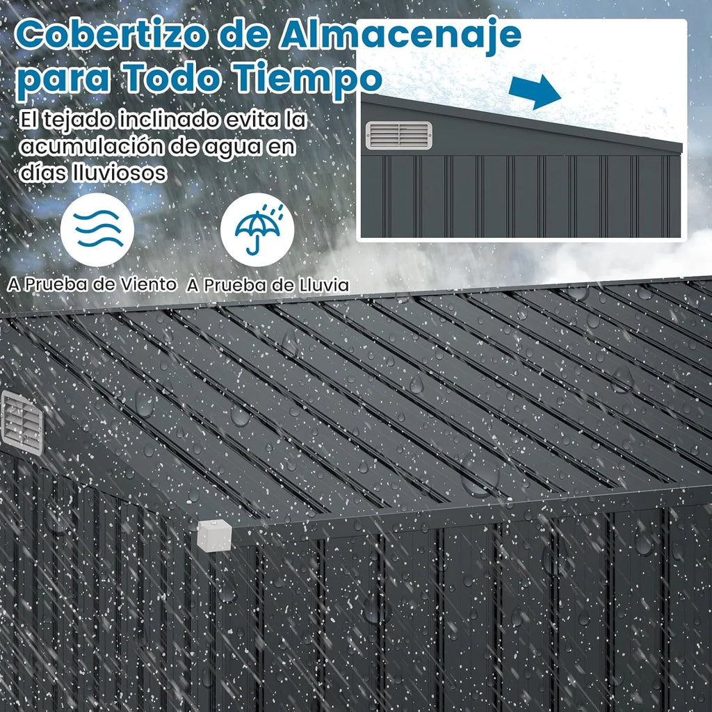 COSTWAY Szopa Ogrodowa Zewnętrzna, 235 x 117 x 185 cm, Schowek Ogrodowy Zewnętrzny z 2 Drzwiami, Pochyłym Dachem, Domek Organizator z Galwanizowanego Metalu, Organizator Narzędzi do Ogrodu na Patio
