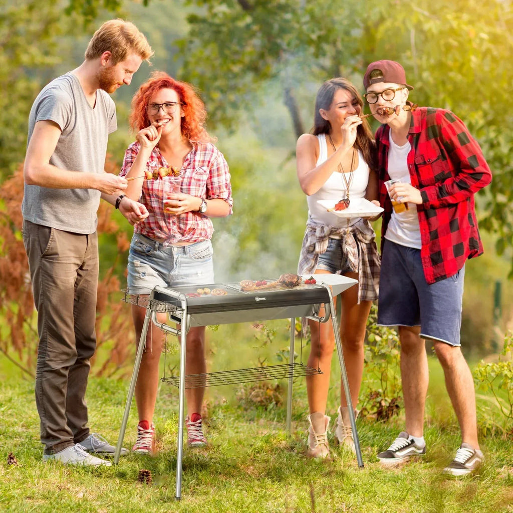 Grill węglowy Outsunny ze stali nierdzewnej, metalowy, 96x61x72 cm, czarny