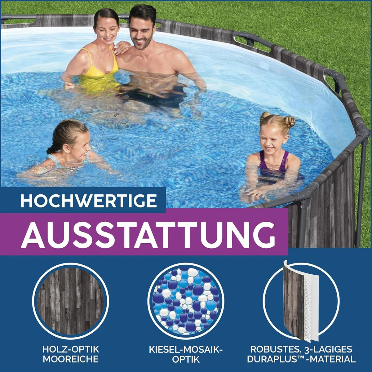 Bestway Steel Pro MAX Frame - Okrągły basen (366 x 100 cm, z pompą filtrującą, efekt drewna)