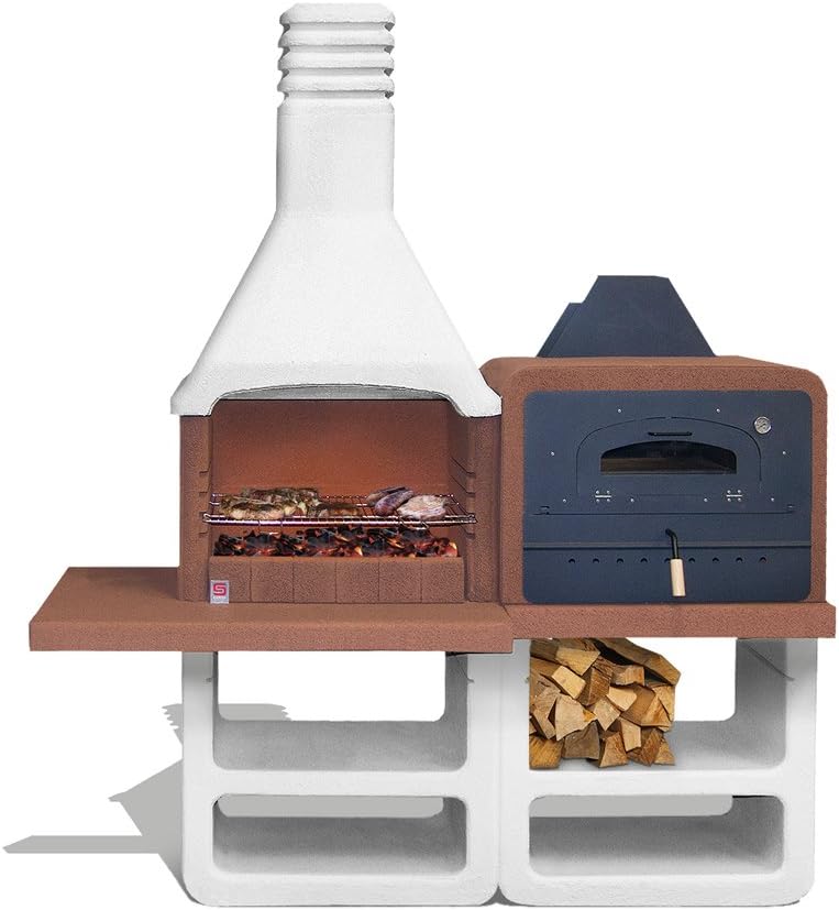 Sarom Portofino Grill ogrodowy z kominkiem i piecem ze stali nierdzewnej