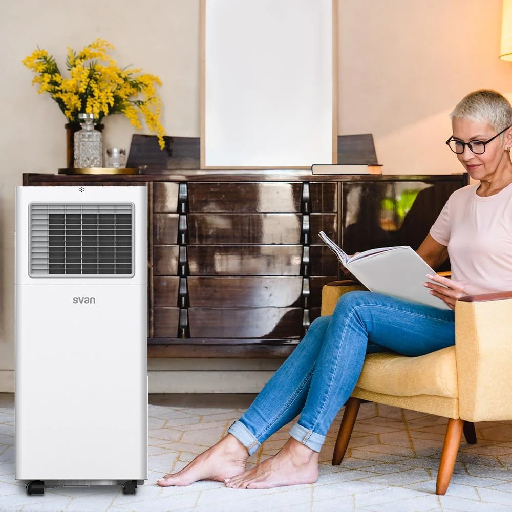 Svan Przenośny Klimatyzator, 9000 BTU. SAAP900F. Tylko chłodzenie, Dotykowy wyświetlacz LED, Timer, Pilot zdalnego sterowania, Zestaw do montażu okiennego w zestawie, Klasa energetyczna A