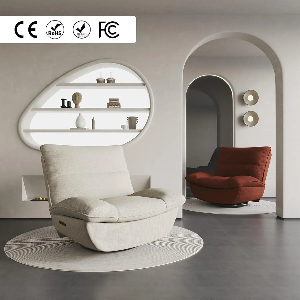 FLEXISPOT XC6 Fotel Relaxacyjny, Obrotowa Kanapa z Funkcją Bujania, Fotel TV z Regulowanym Oparciem, Rozkładany Fotel do Sypialni, Salonu i Kina Domowego (Beżowy)