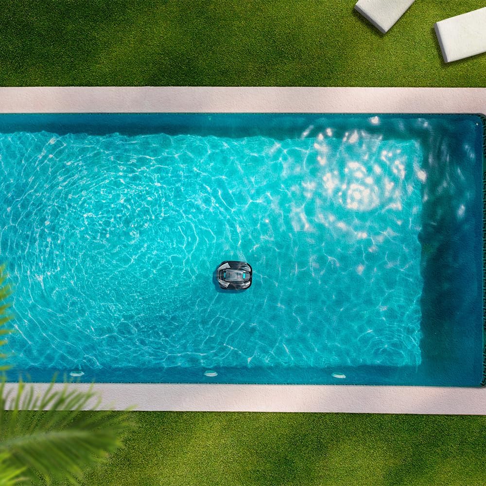 Robot czyszczący basen Cecotec bezprzewodowy Conga Pooldroid 2000 FloorMaster. Czas pracy 100 min, basen bez spadków, do 80 m², maksymalna głębokość 2,5 m, pojemność 2,5 l, filtr o wysokiej wydajności
