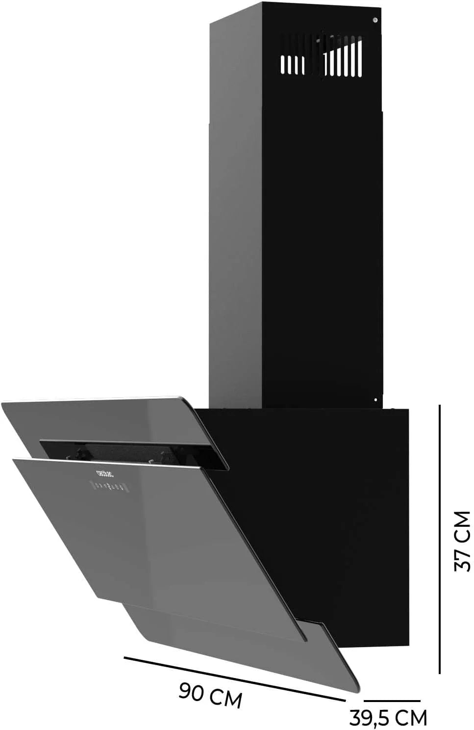 Okap dekoracyjny Cecotec 90 cm Flux Dt 908000 Glass Black A++. Czarne szkło, moc 800m3/h, silnik 210W, A++, sterowanie dotykowe, 3 poziomy + booster, sterowanie ruchem ręki