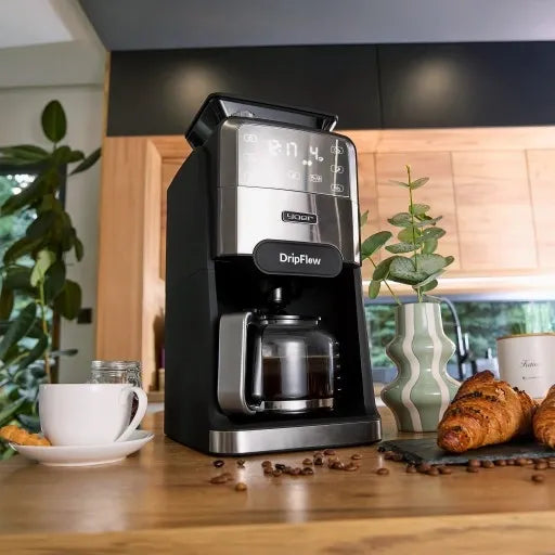 YOER Przelewowy Ekspres do Kawy z Młynkiem Żarnowym 1520W 1,5L i Programatorem