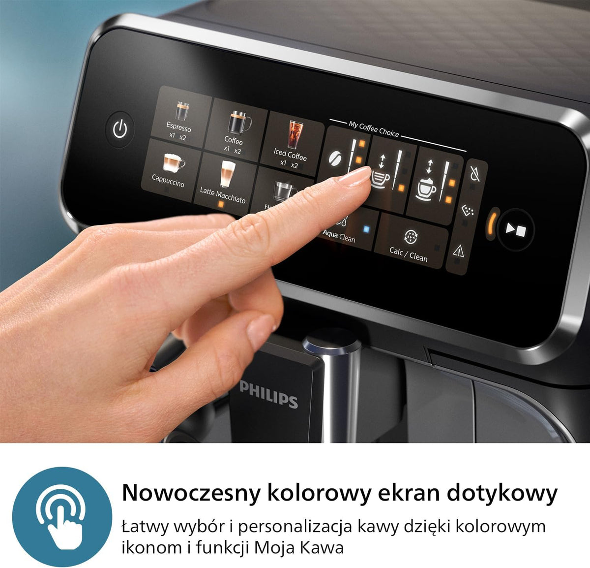 Philips 2200 Series Automatyczny ekspres do kawy - 2 rodzaje kawy, wyświetlacz dotykowy, klasyczny spieniacz do mleka, ceramiczny młynek, matowa czerń (EP2220/10)