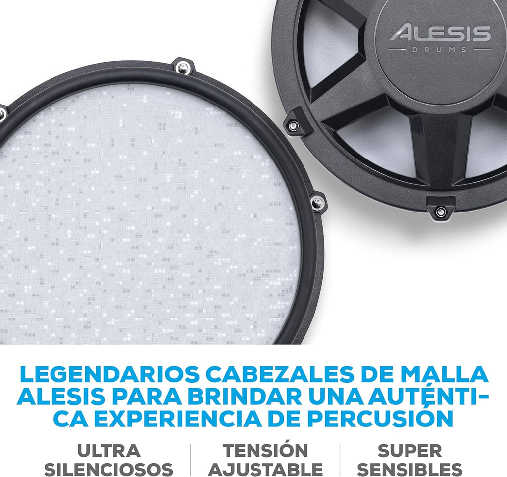 Alesis Nitro Max Kit – Elektroniczna perkusja z cichymi naciągami siateczkowymi, dwustrefowym padem werbla 10", Bluetooth, 440+ autentycznych brzmień, lekcjami Drumeo, USB MIDI, pedałem stopy
