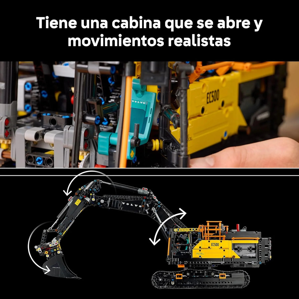 Technic Koparka Volvo EC500 Hybrid – Zmotoryzowany Model Pojazdu Budowlanego dla Dorosłych z Ruchomym Ramieniem, Gąsienicami, Młotem i Łyżką – Pomysł na Prezent dla Mężczyzn 42215