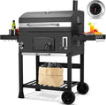 Grill Węglowy XXL, Grill Węglowy z Kominem i Pokrywą, Grill Wózkowy BBQ Smoker z Kółkami i Termometrem, Duży Grill Węglowy do Biwakowania i Ogrodu