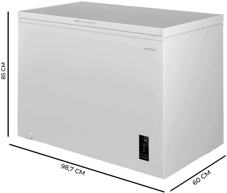 Zamrażarka skrzyniowa Cecotec Bolero CoolMarket Chest 249P, 249 l, biała. Kosz z uchwytami, elektroniczny panel LED, UltraContact D-Cool, podwójna funkcja, drzwi ZeroG (80º-30º), szybkie zamrażanie, kompaktowa.