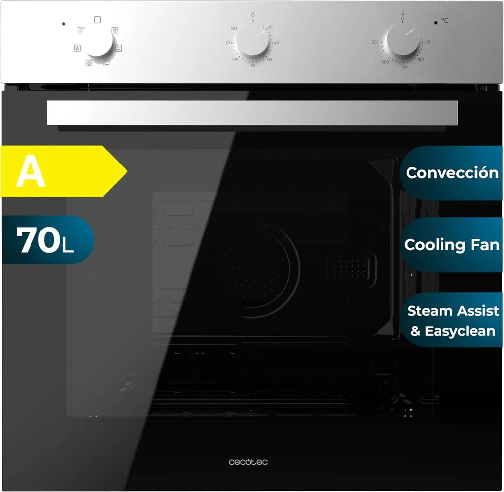 Piekarnik do zabudowy Cecotec Multifunción 70L Bolero Hexa M236000 Inox Time. 2800W, 6 funkcji, Timer, Steam Base XXL, Steam Assist, Steam EasyClean, wentylator chłodzący, tryb rozmrażania, Eco, konwekcja