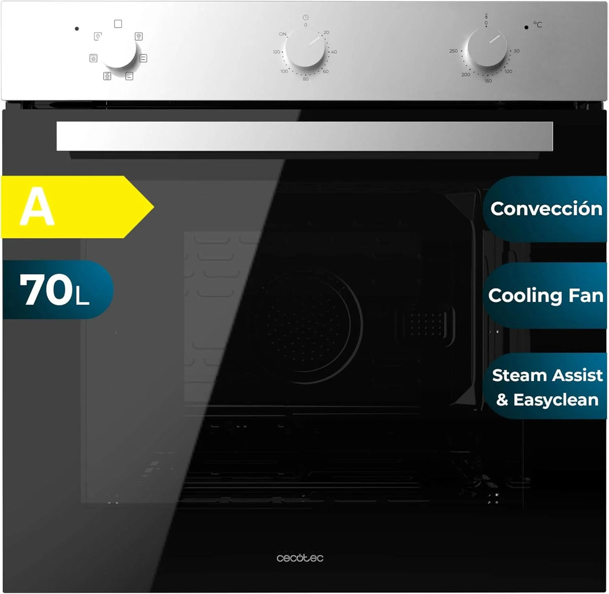 Piekarnik do zabudowy Cecotec Multifunción 70L Bolero Hexa M236000 Inox Time. 2800W, 6 funkcji, Timer, Steam Base XXL, Steam Assist, Steam EasyClean, wentylator chłodzący, tryb rozmrażania, Eco, konwekcja