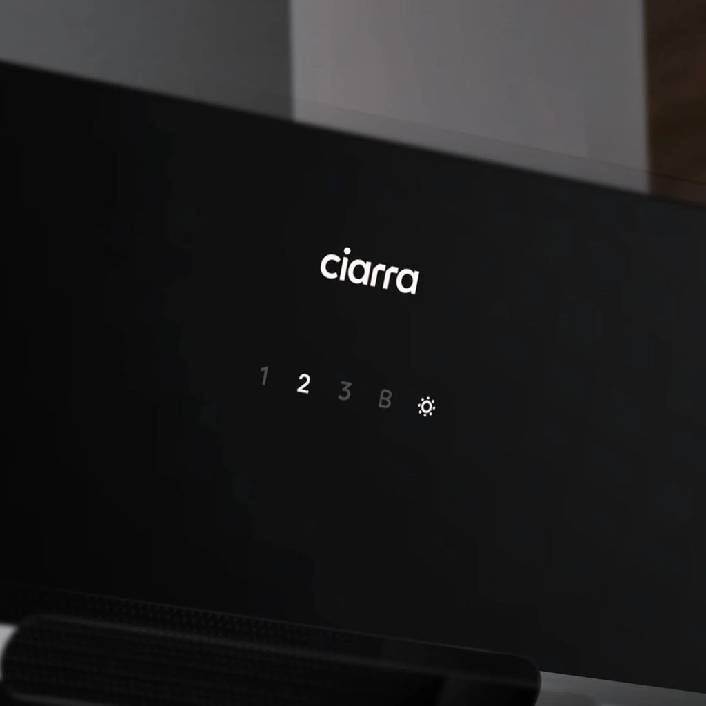 CIARRA CBCB6736F Okap kuchenny 60cm Klasa A+++ Wi-Fi App Touch-Booster Odprowadzanie zewnętrzne i Recyrkulacja wewnętrzna przez filtr węglowy CBCF003
