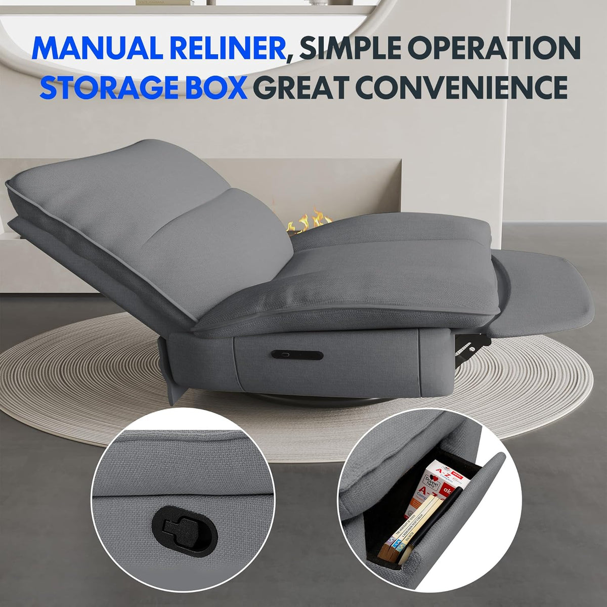 FLEXISPOT XC6 Fotel Relaxacyjny, Obrotowa Kanapa z Funkcją Bujania, Fotel TV z Regulowanym Oparciem, Rozkładany Fotel do Sypialni, Salonu i Kina Domowego (Beżowy)