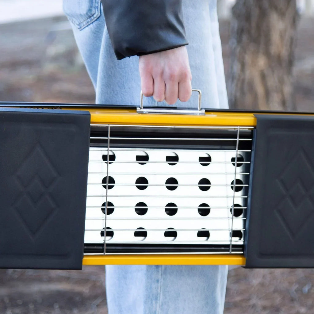Grill Węglowy Składany 89x22x32 Cm, Stal Emaliowana Ze Składanymi Półkami Bocznymi I Rusztem Ze Stali Nierdzewnej - Aktive